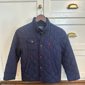 Boys navy quilted button up jacket